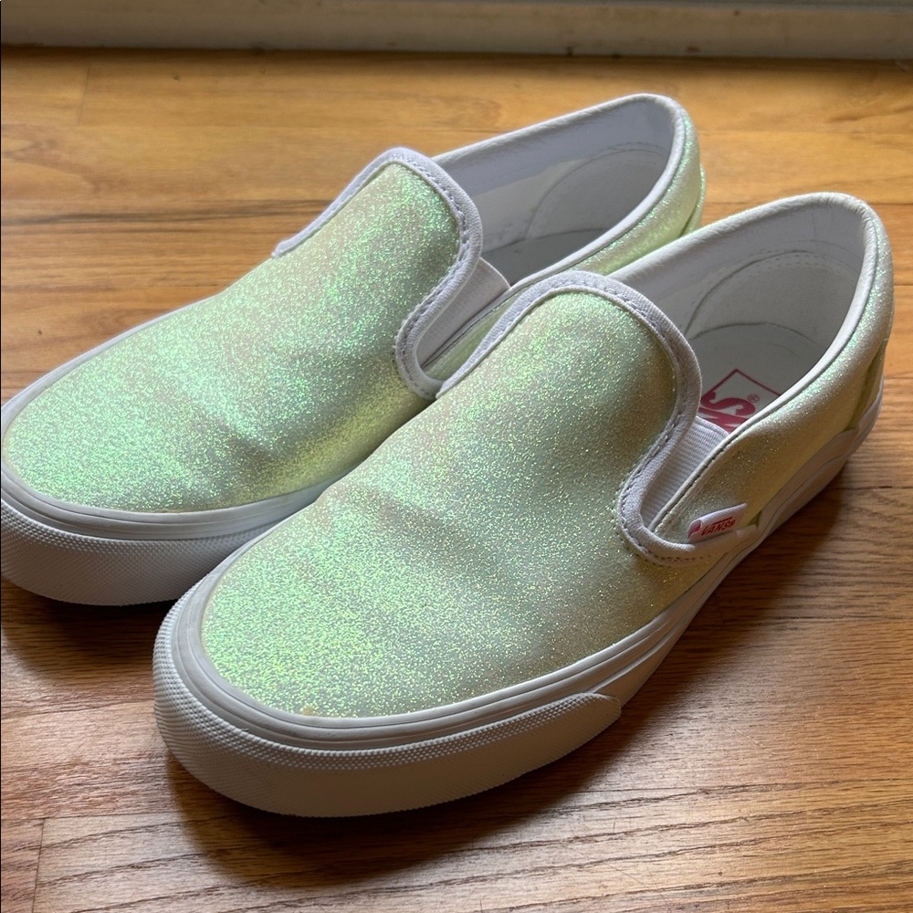 Vans Iridescent Glitter Slip-On Sneakers - White, LIKE NEW!
